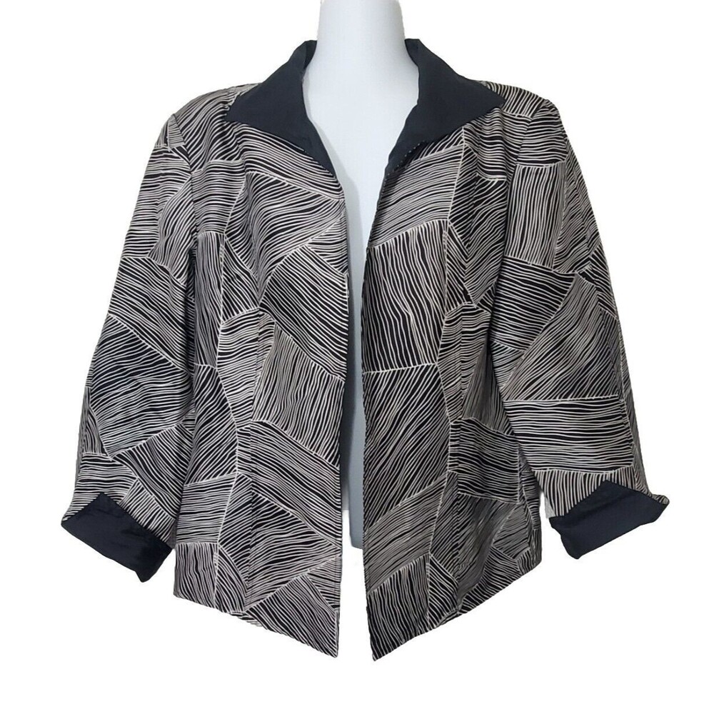 Vintage MXI Blazer Jacket Womens 10 Black White 100% Silk Lined Suit